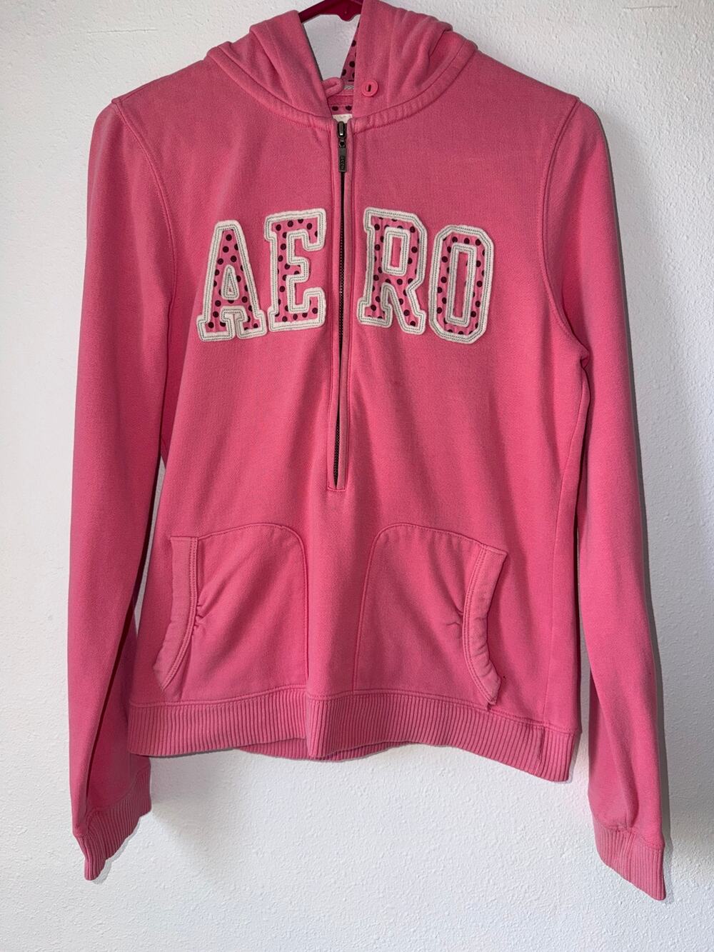 Aero Aeropostale Pink Quarter Zip Y2K Long Sleeve Hoodie Hoody Size Large Cotton